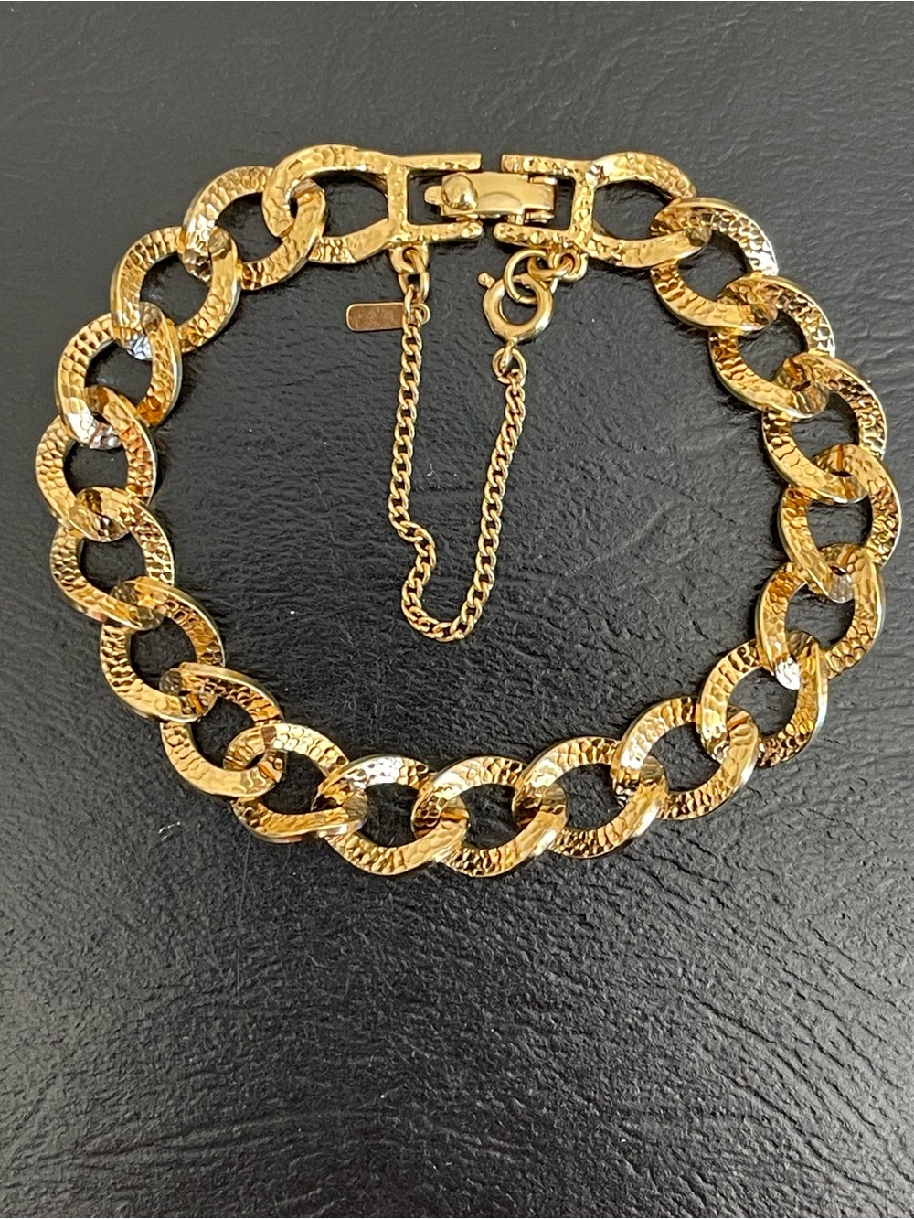 Vintage Monet gold tone textured link Bracelet .